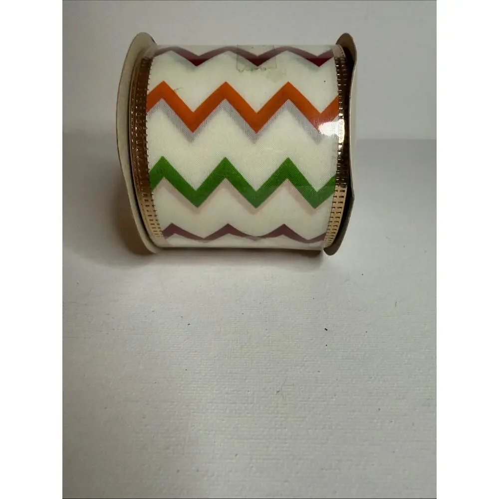 Crafter's Square Zigzag Chevron Ribbon - Cream with Green & Brown Accents